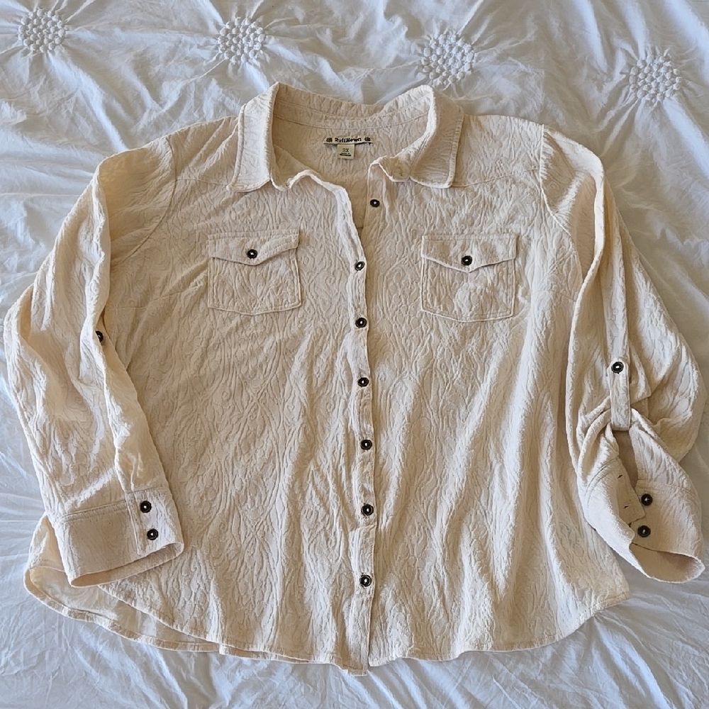 Cream Textured Button-Up Shirt